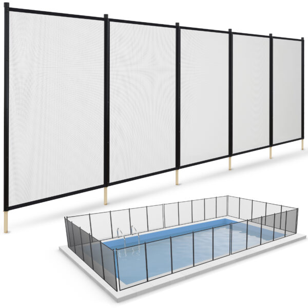 4 foot pool fence shown around square pool in Combo E Black