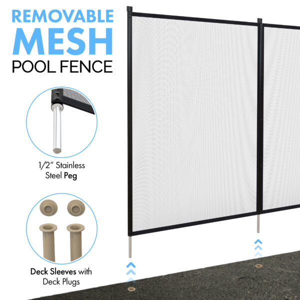 4 Foot Pool Fence in Peg showing sleeves and peg in Combo E Black