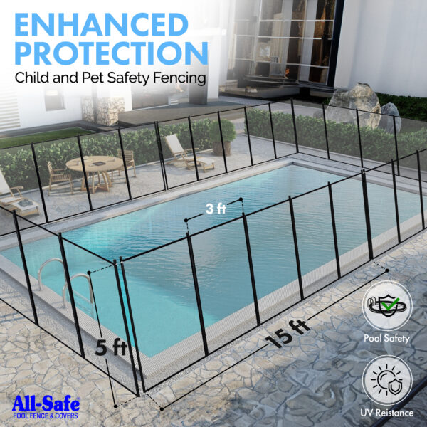 5 Foot pool fence around pool showing dimensions