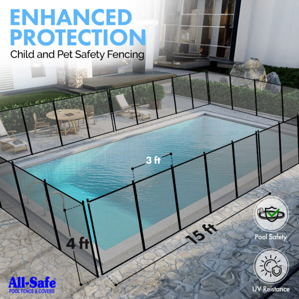 4 Foot Pool Fence Lifestyle Image with Dimensions