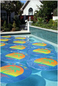 eleven sun rings floating on pool’s surface