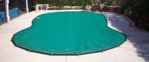 Installed pool leaf cover on a backyard irregular shaped pool