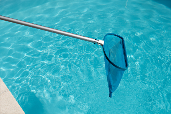 pool skimmer net in a swimming pool