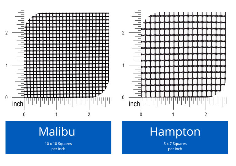 Visual to show the differences in the weave sizing between Malibu & Hampton Mesh