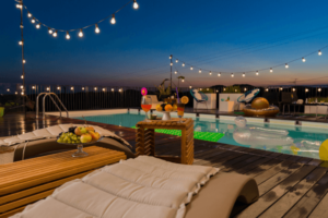 Backyard pool party setup