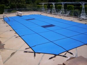 installed blue pool cover