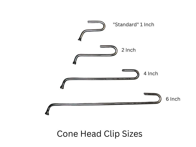 Standard and Extended Cone Head Clip Sizes