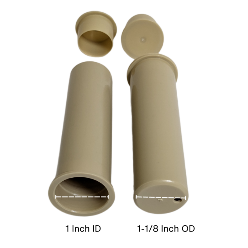 Deck Sleeves for 1 Inch Poles, 1-1/8 Inch drilled hole, shown with dimensions for easy identify
