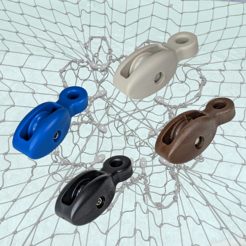 Pulley color options shown over a net with a CTS system. The CTS is where the pulleys are installed