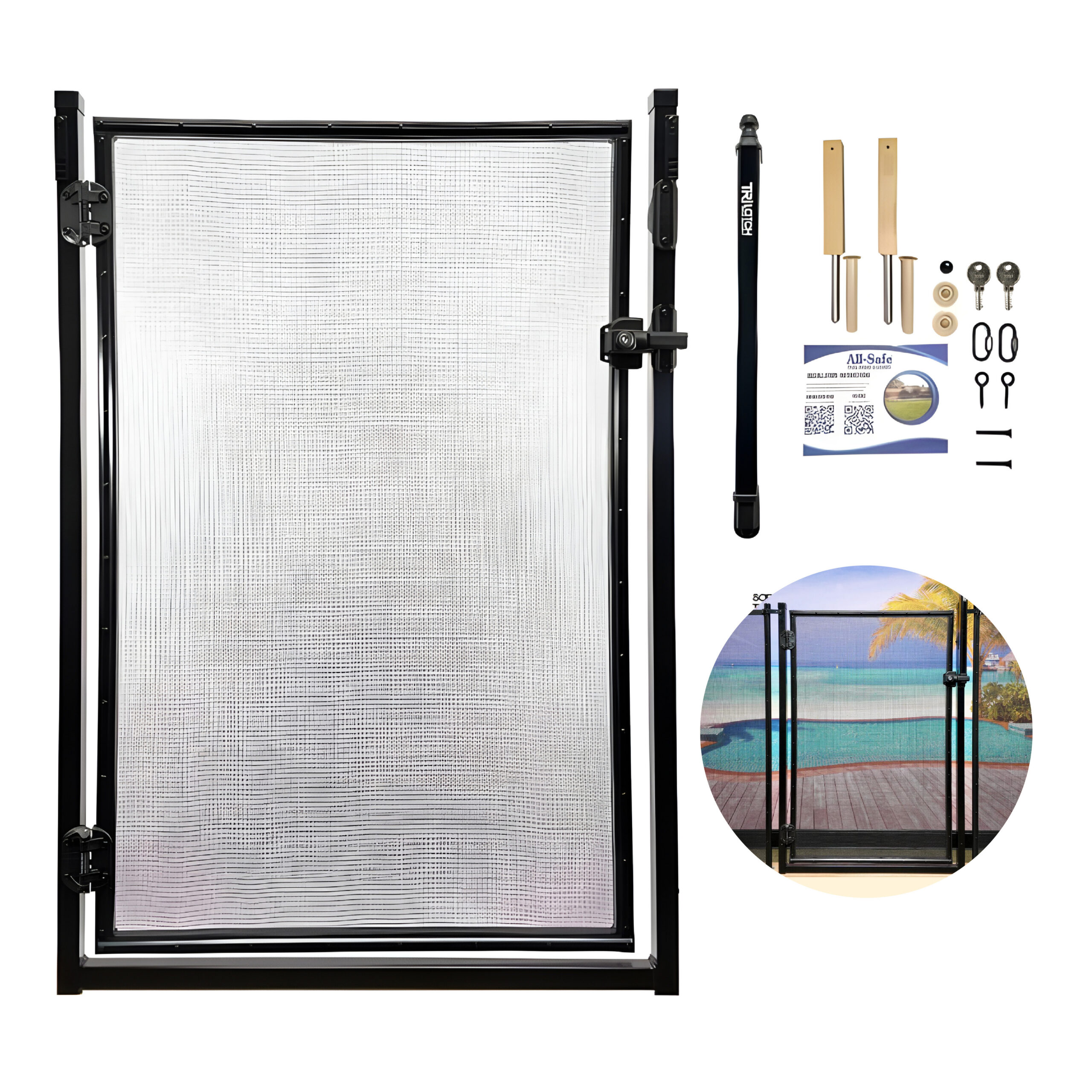 All Safe Pool Fence Door Gate Kit - 4-Foot Black Self-Closing Pool Gate