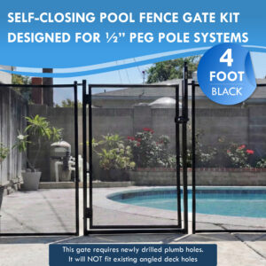 All Safe Pool Fence Door Gate Kit - 4-Foot Black Self-Closing Pool Gate