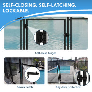 All Safe Pool Fence Door Gate Kit - 4-Foot Black Self-Closing Pool Gate
