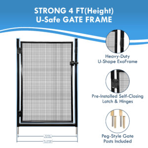 All Safe Pool Fence Door Gate Kit - 4-Foot Black Self-Closing Pool Gate