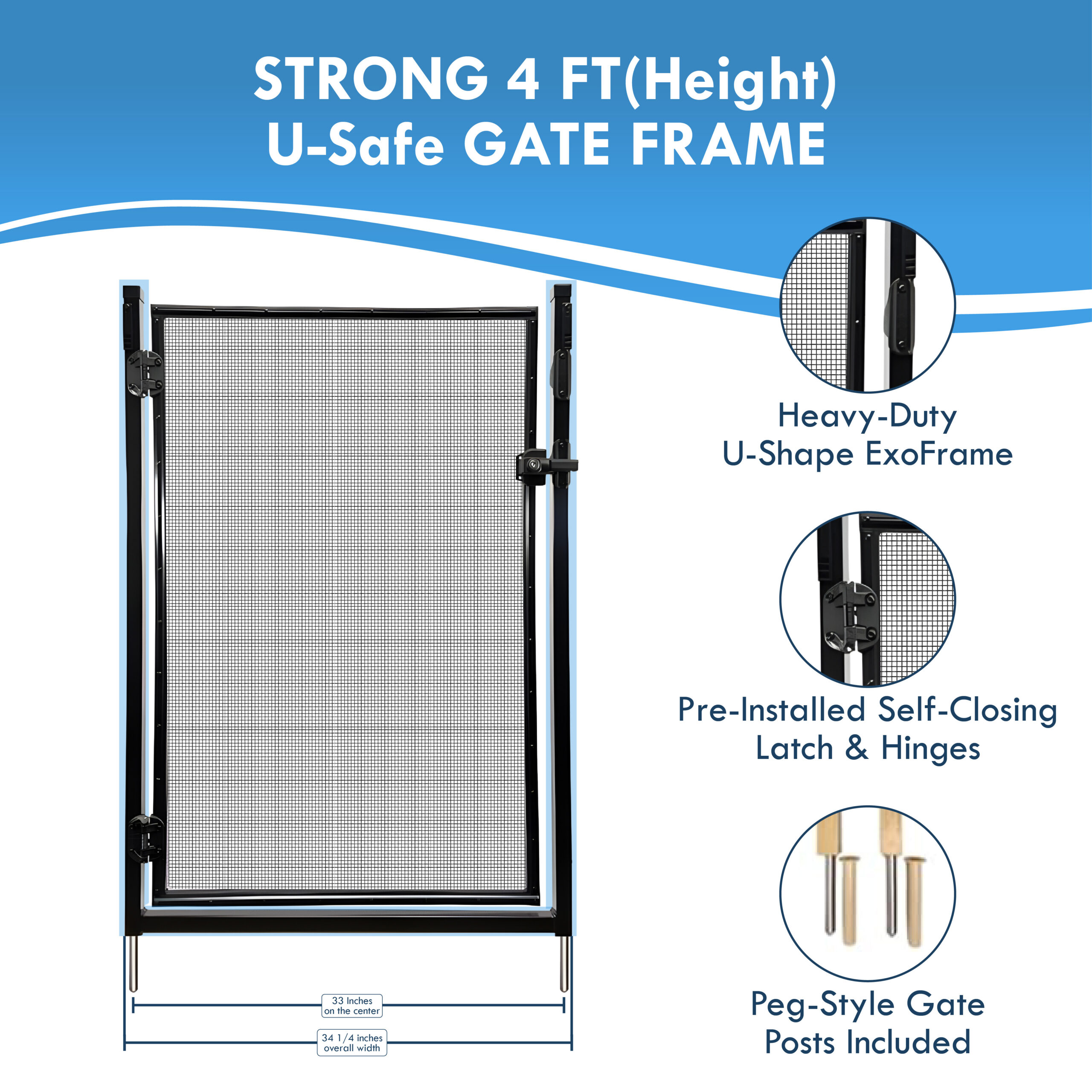 All Safe Pool Fence Door Gate Kit - 4-Foot Black Self-Closing Pool Gate