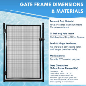 All Safe Pool Fence Door Gate Kit - 4-Foot Black Self-Closing Pool Gate