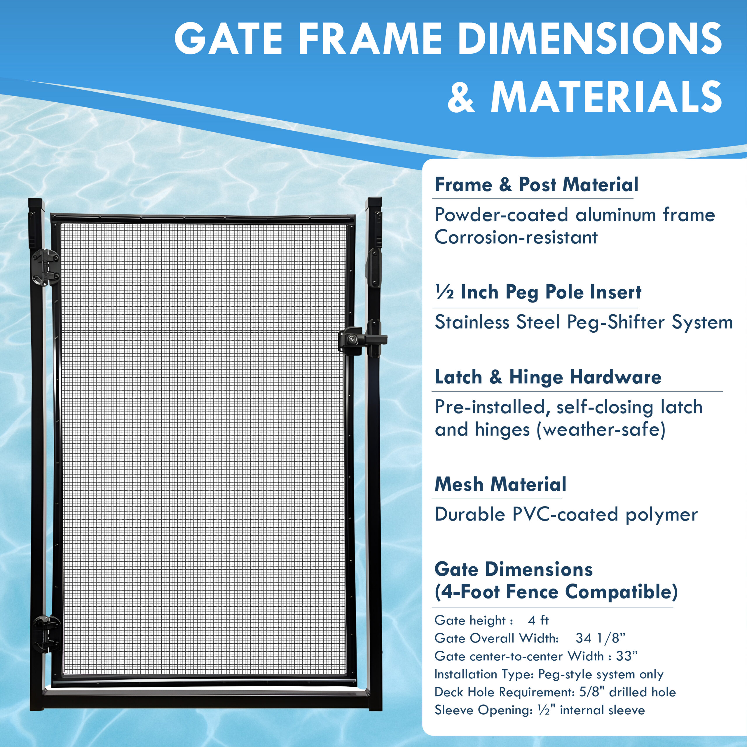 All Safe Pool Fence Door Gate Kit - 4-Foot Black Self-Closing Pool Gate