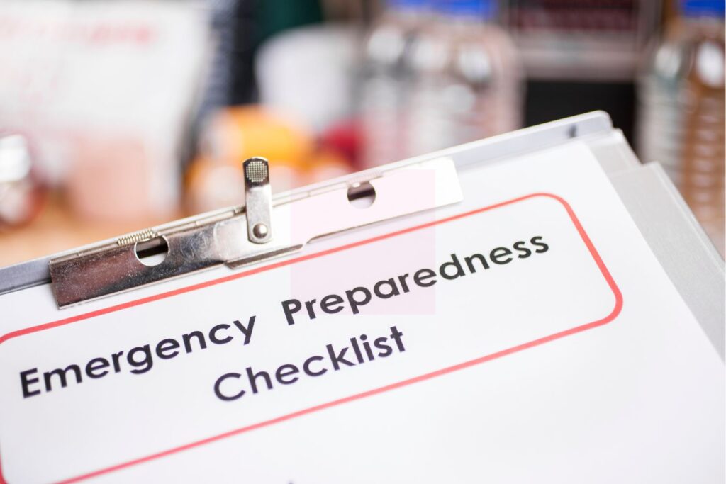 Emergency Preparedness Checklist attached to a clipboard