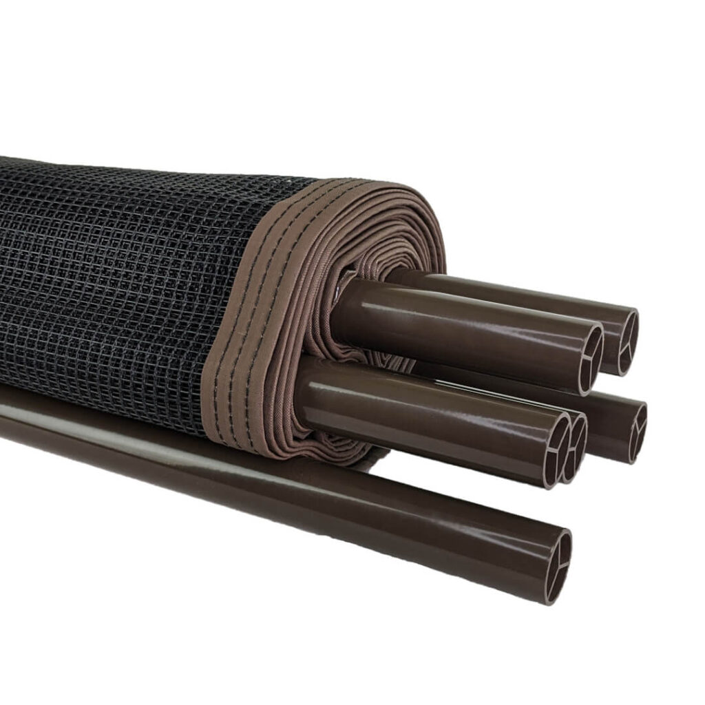 Smooth Brown 1 Inch Poles with Black Hampton Mesh & Brown Border, Bottom of Fence