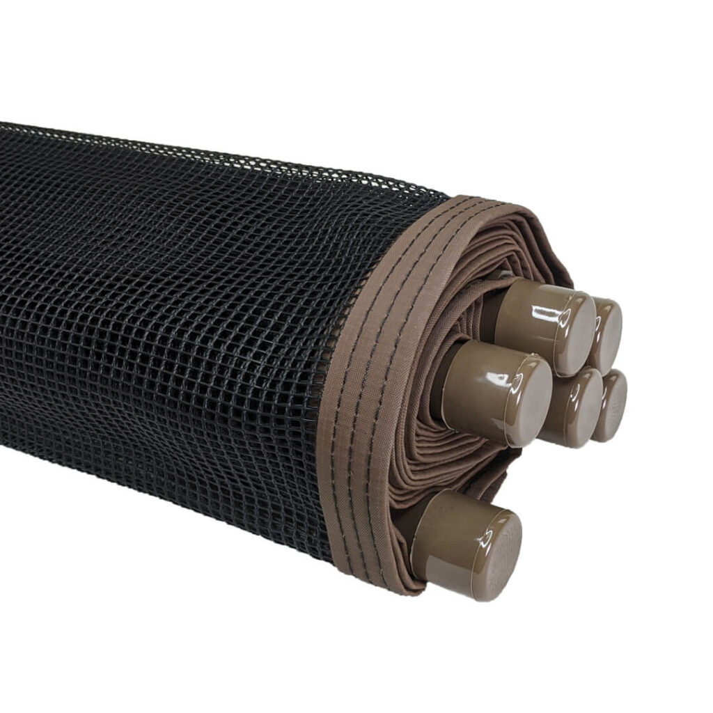 Fence - Smooth Brown 1 Inch Poles with Black Hampton Mesh & Brown Border, Top of Fence
