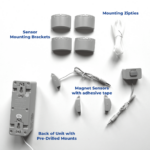 Entry Alarm Components including sensor mounting backets, zipties, magnet sensors with tape