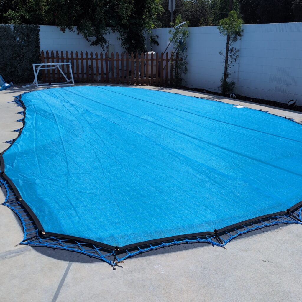 Blue Leaf Cover installed over a safety Net for debris protection