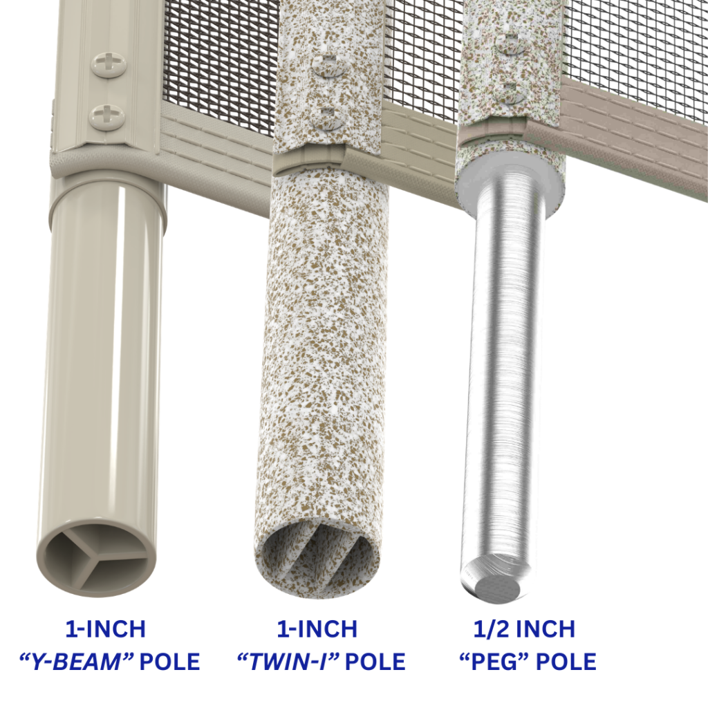 Removable Pool Fencing from All-Safe is available in 1 inch or Peg Pole