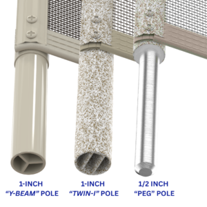 Removable Pool Fencing from All-Safe is available in 1 inch or Peg Pole