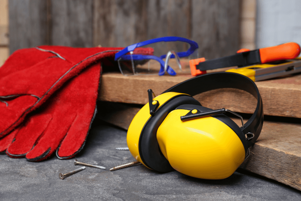 various safety protection items sitting at a work site