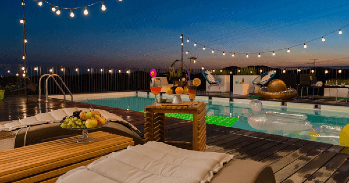 Backyard pool party setup